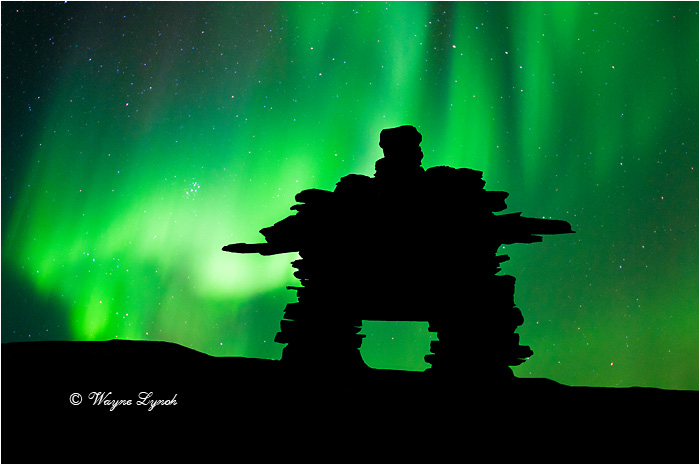 Inukshuk & Northern Lights by Dr. Wayne Lynch &copy;
